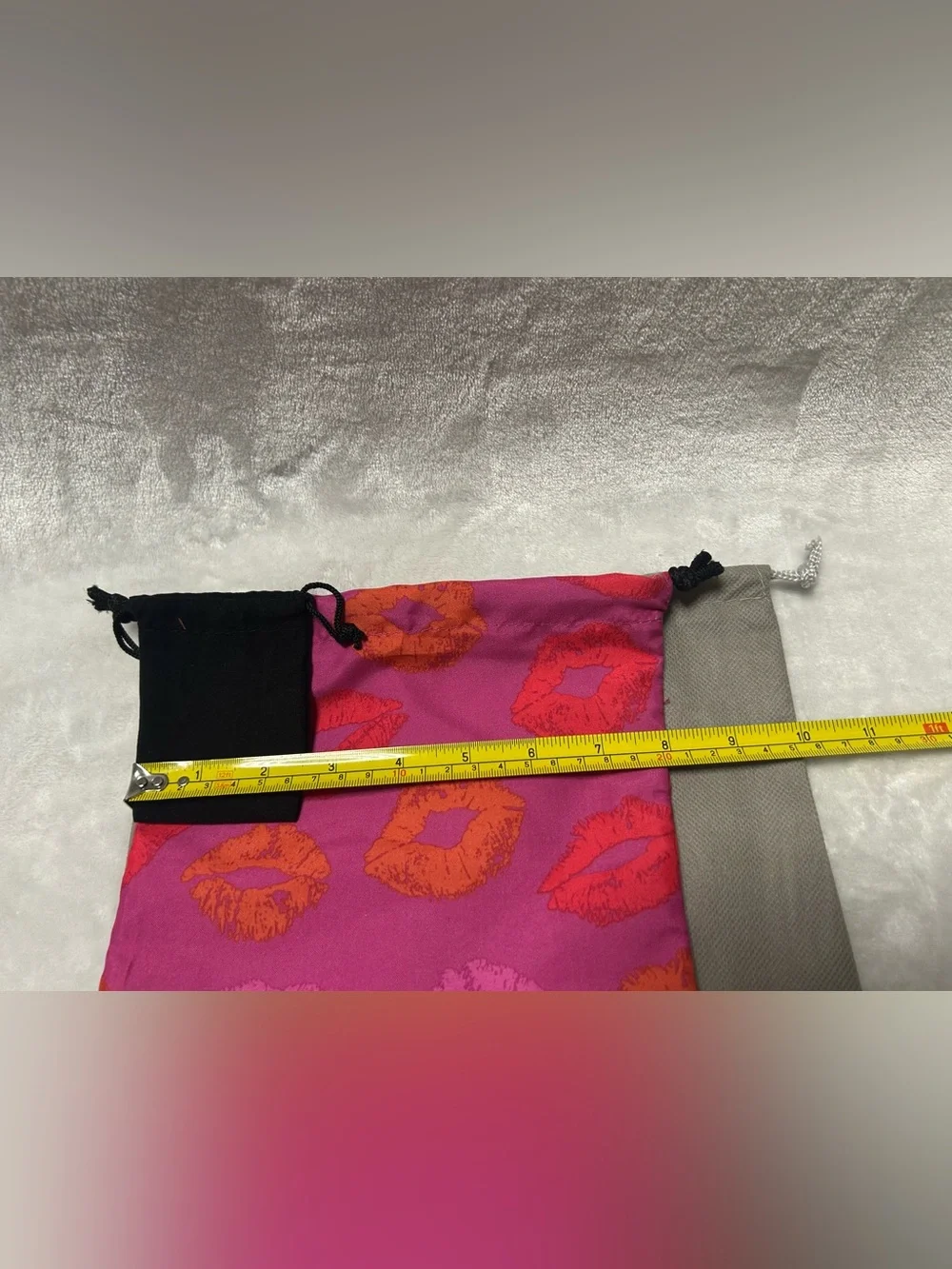 1 black small velvet drawstring gift pouch storage 3 gray pink dust bags
